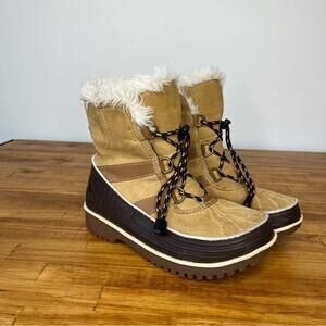 Sorel Tivoli Tan Sherpa Lined Suede Lace Up Winter Boots Size Youth 3